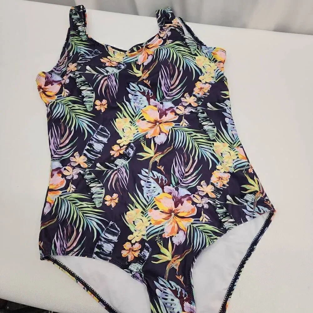 Women's Size L Popular Swimsuit Vest Leaf Flower Print Star Sky Tie Dyed Swimsui